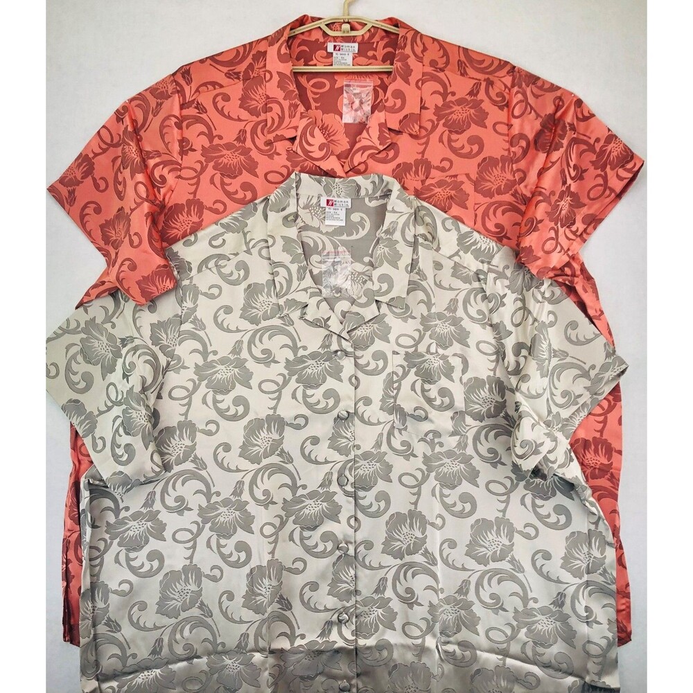 Woman Within Tops LOT OF 2 Womens Plus 5X Floral Print Silky Button Up NOS VTG